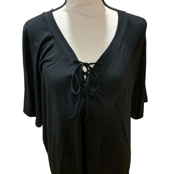 Victoria’s Secret PINK Oversize Black Long Stretch Tee Tie-Up Super Soft Small - Picture 1 of 6